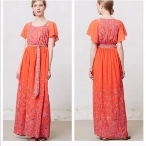 Anthropologie Maeve Orange Flowy Maxi 2